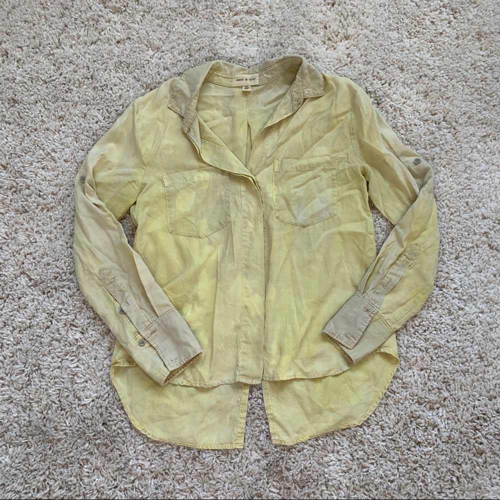 yellow tie-dye button up blouse